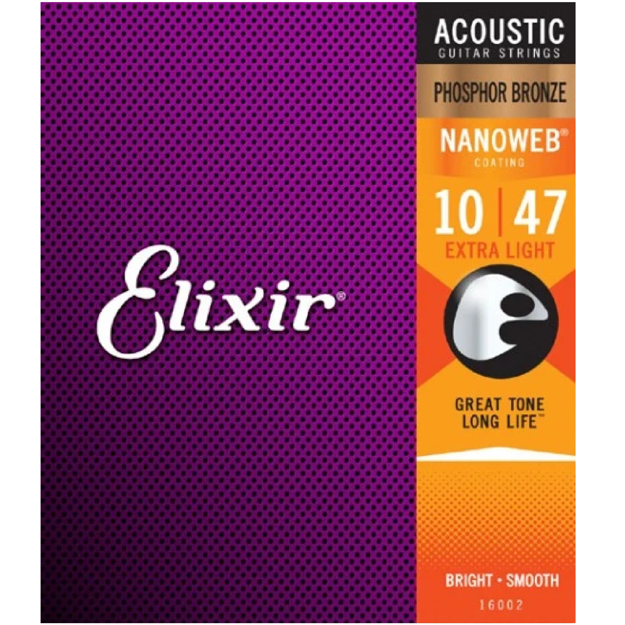 Elixir 16002 NANOWEB Phosphor Bronze Acoustic Guitar Strings Extra Light 10-47