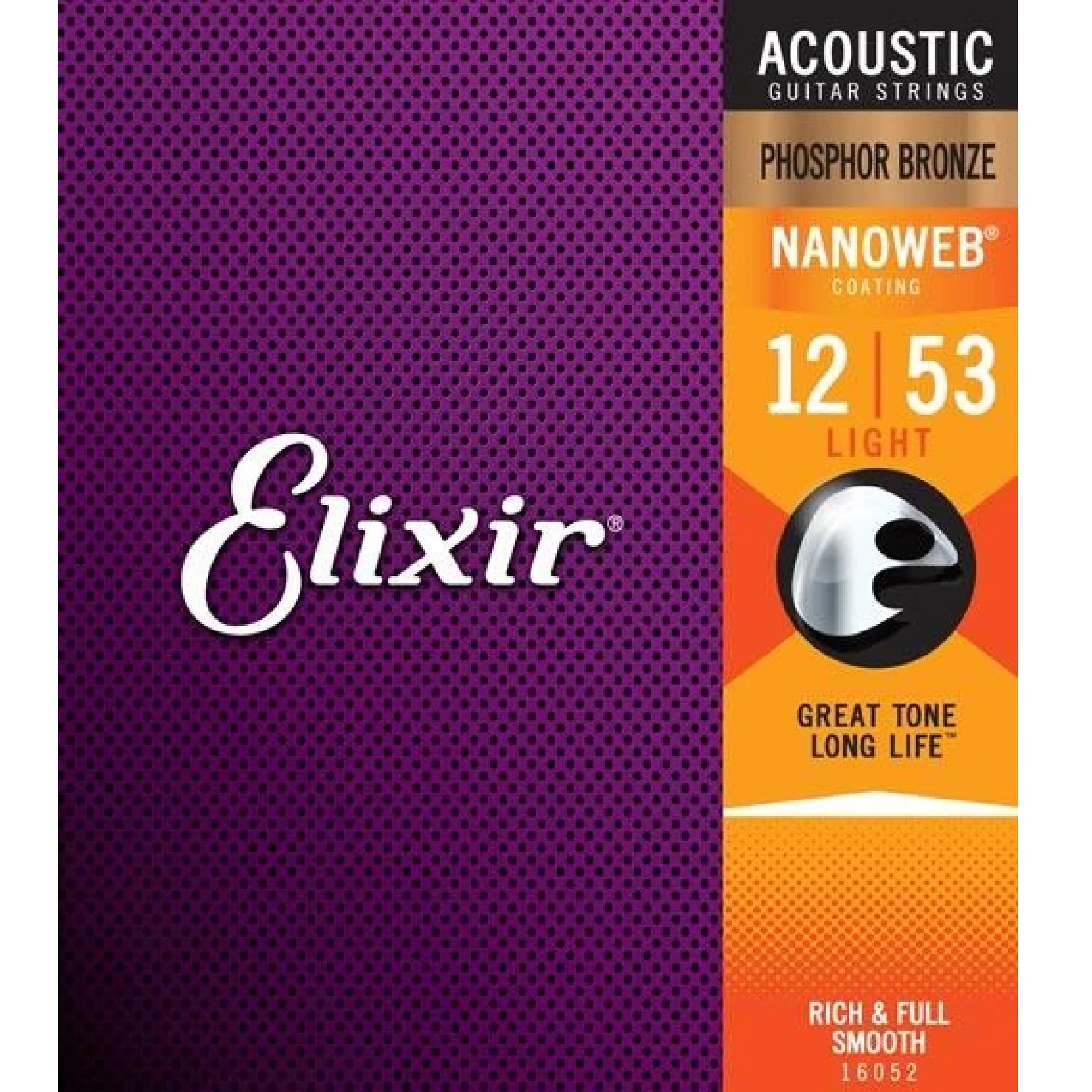 Elixir 16052 NANOWEB Phosphor Bronze Acoustic Guitar Strings Light 12-53