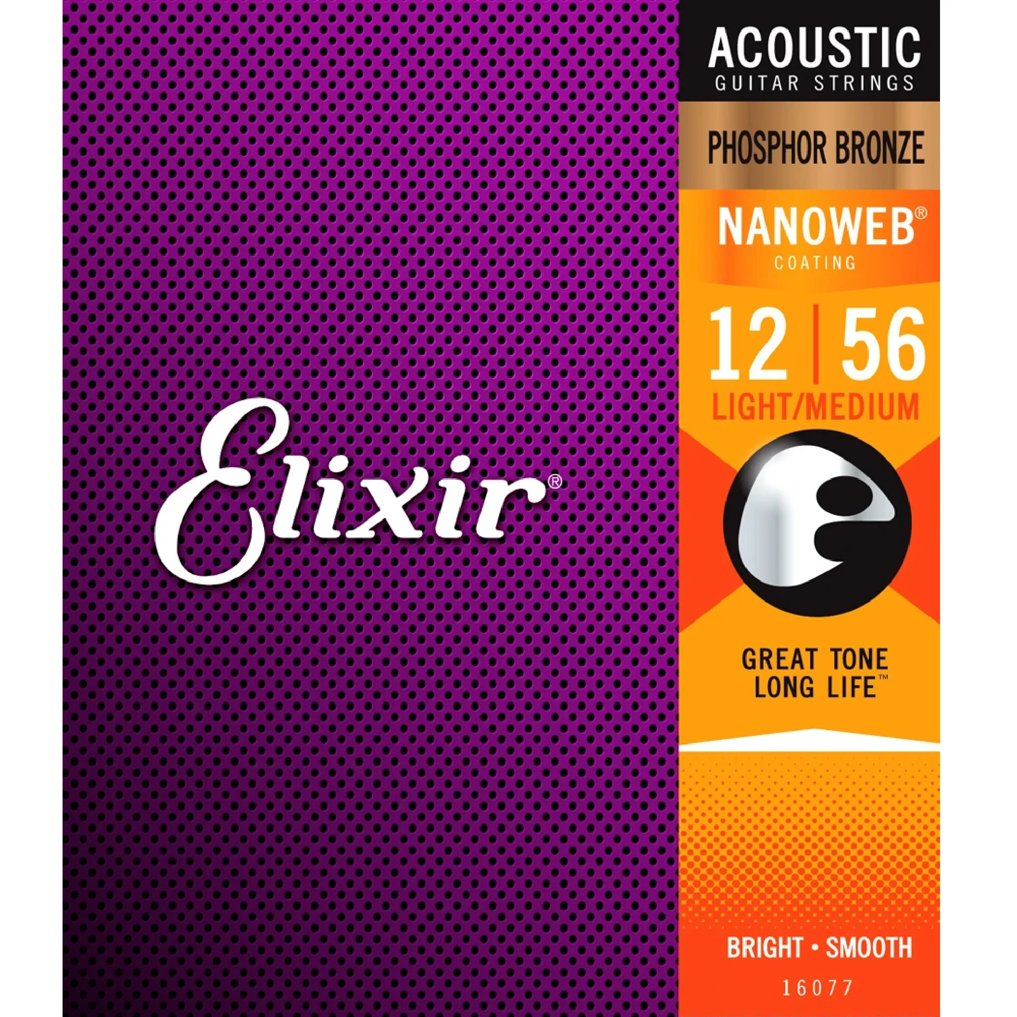 Elixir 16077 NANOWEB Phosphor Bronze Acoustic Guitar Strings Light-Med 12-56