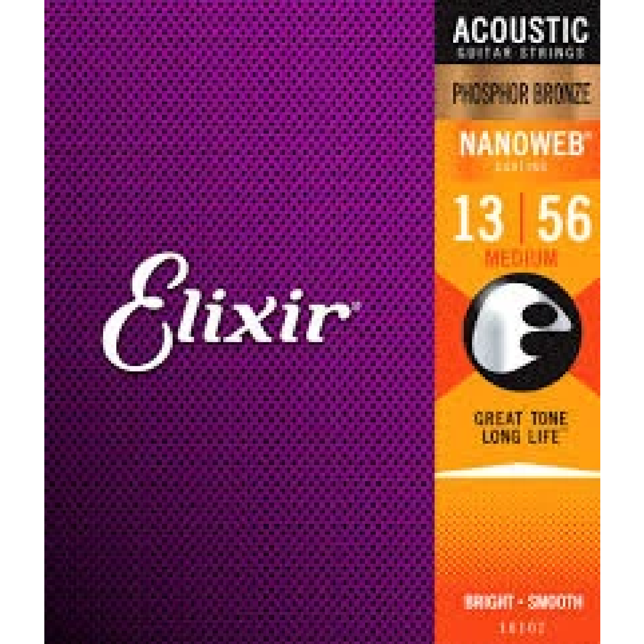 Elixir 16102 NANOWEB Phosphor Bronze Acoustic Guitar Strings Medium 13-56