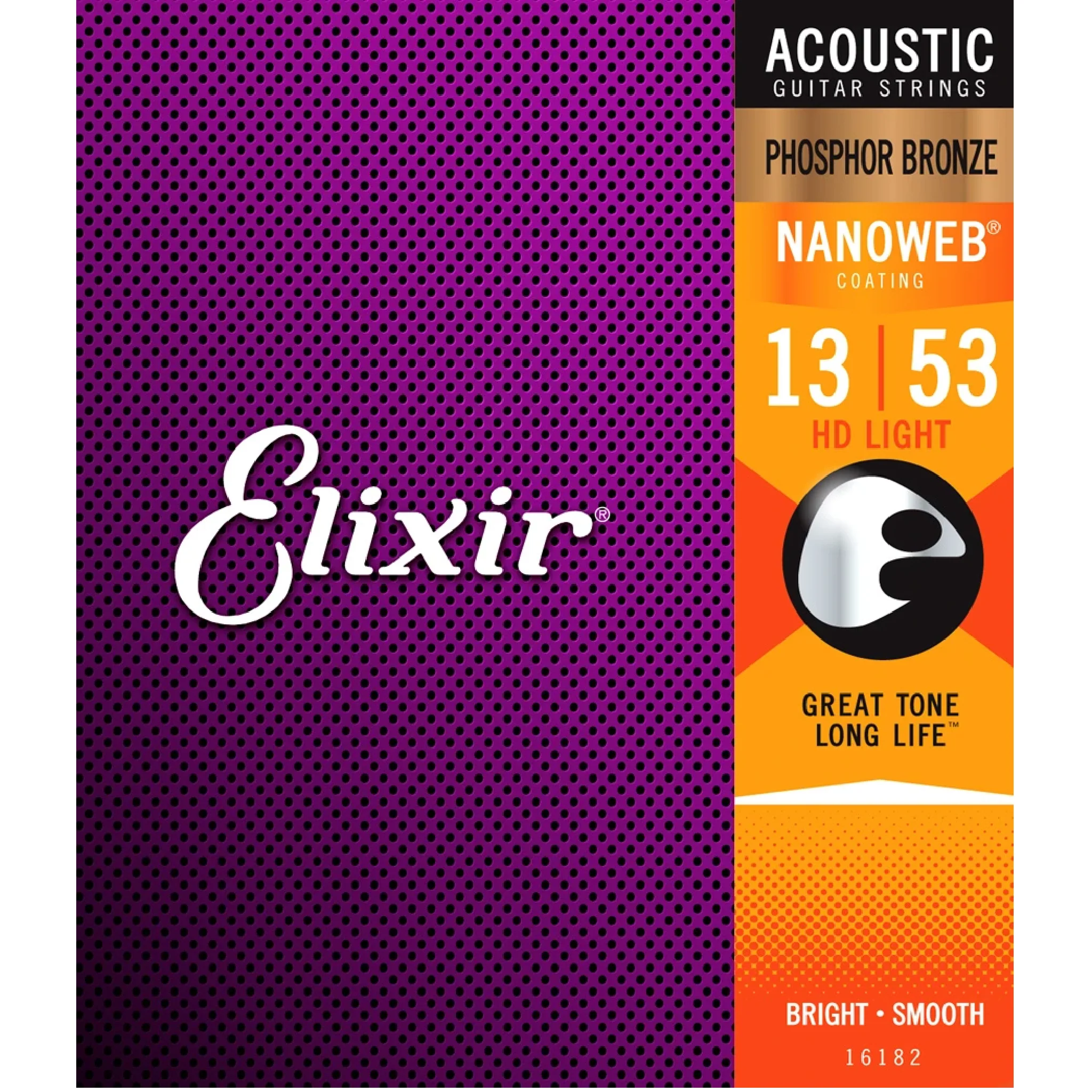Elixir 16182 NANOWEB Phosphor Bronze Acoustic Guitar Strings Light 13-53 - HD Light