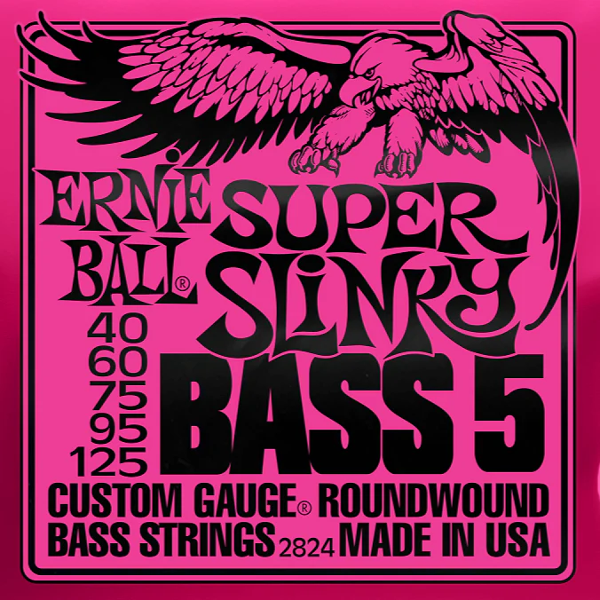 Ernie Ball 2824 Super Slinky 5-String Nickel Wound Electric Bass Strings 40-125 Gauge