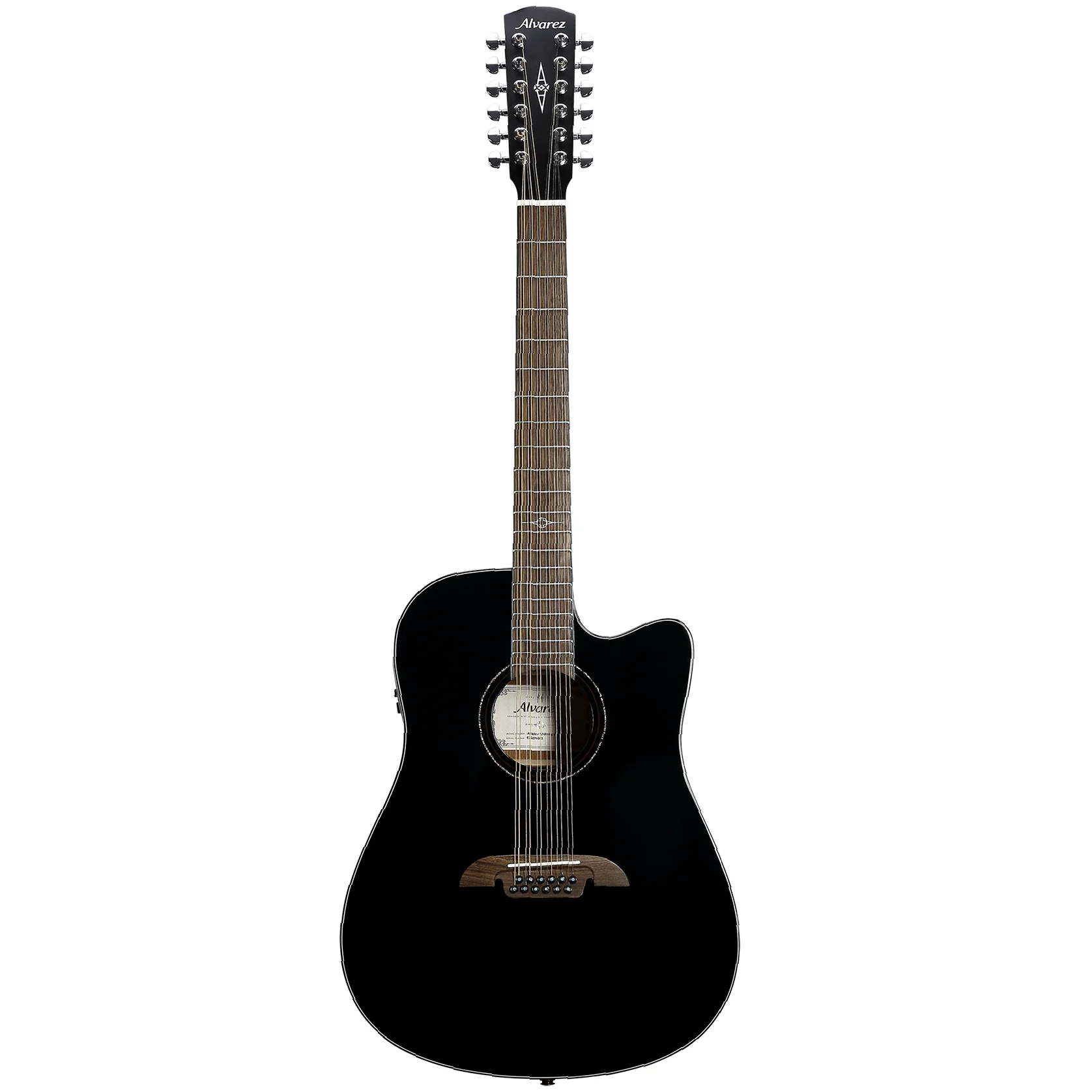 Alvarez AD60CE-12-BLK Artist Dreadnought 12-string Guitar, Spruce Top, Mah b/s, Cutaway, Electronics, Black