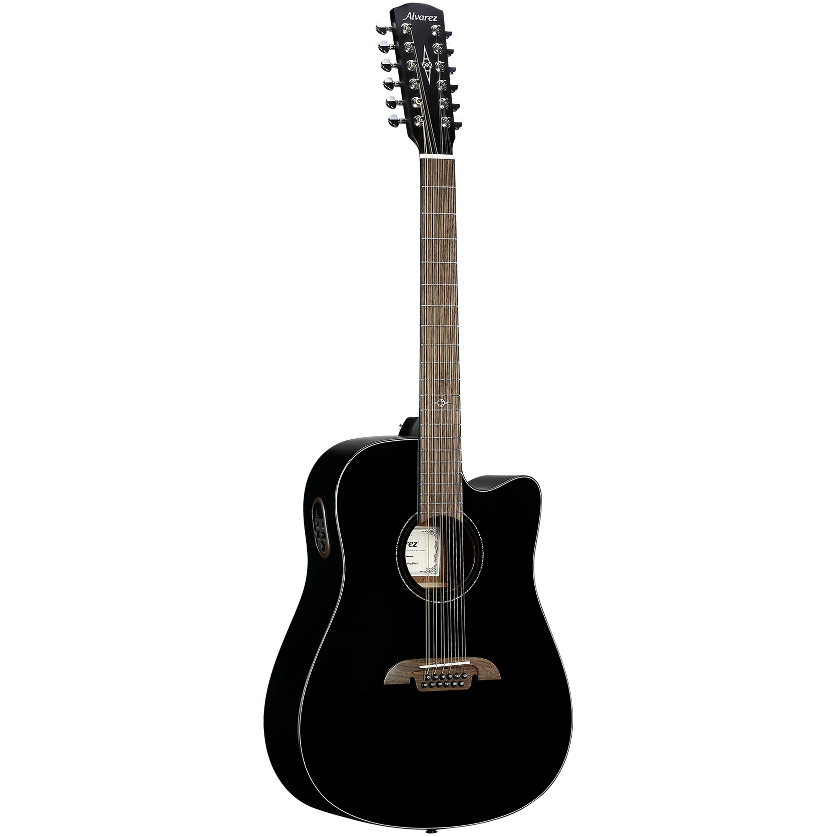 Alvarez AD60CE-12-BLK Artist Dreadnought 12-string Guitar, Spruce Top, Mah b/s, Cutaway, Electronics, Black - Image 3