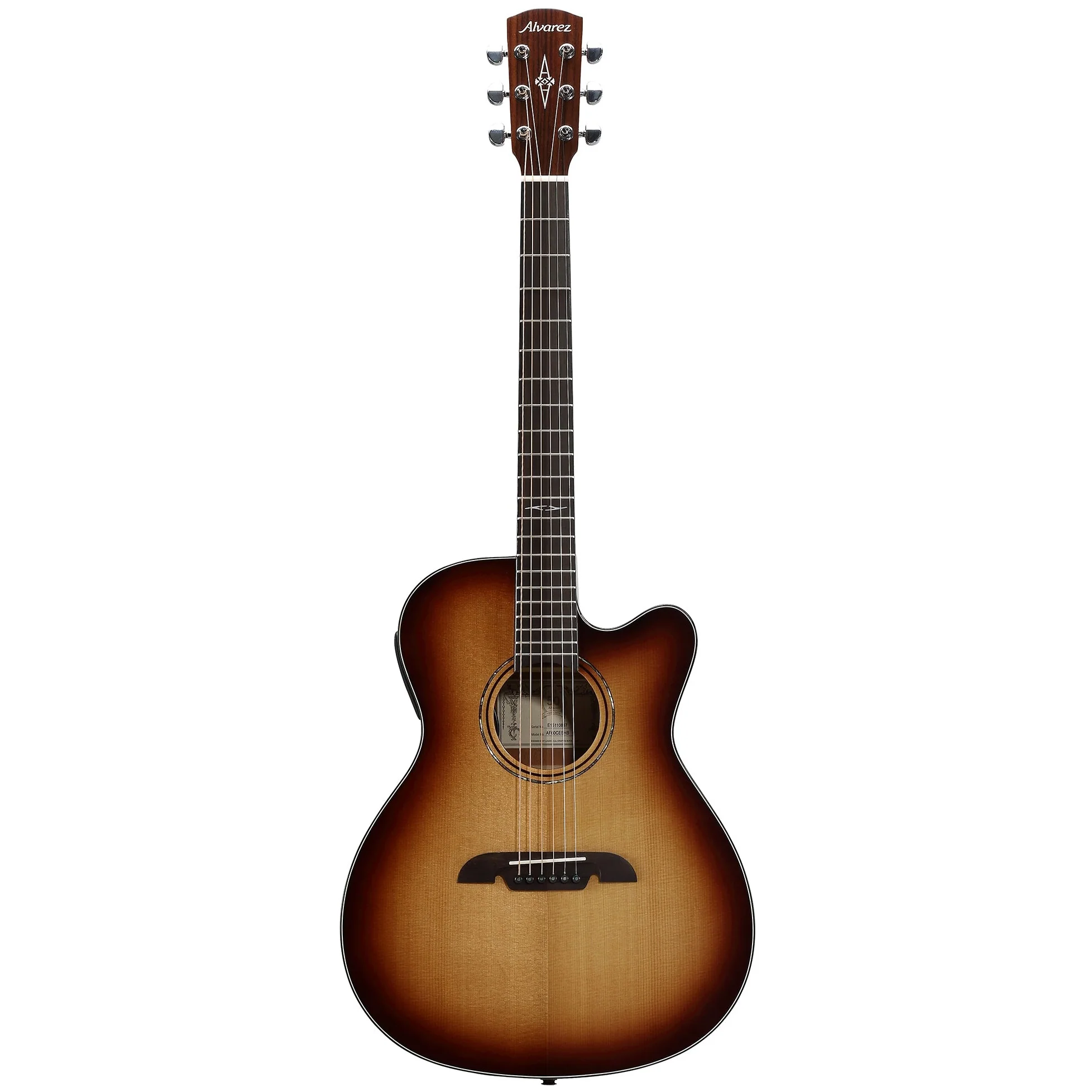 Alvarez AF60CESHB OM/Folk Acoustic-Electric Guitar w/ Cutaway, Electroncis, Sitka Top, Mah b/s - Shadowburst Gloss