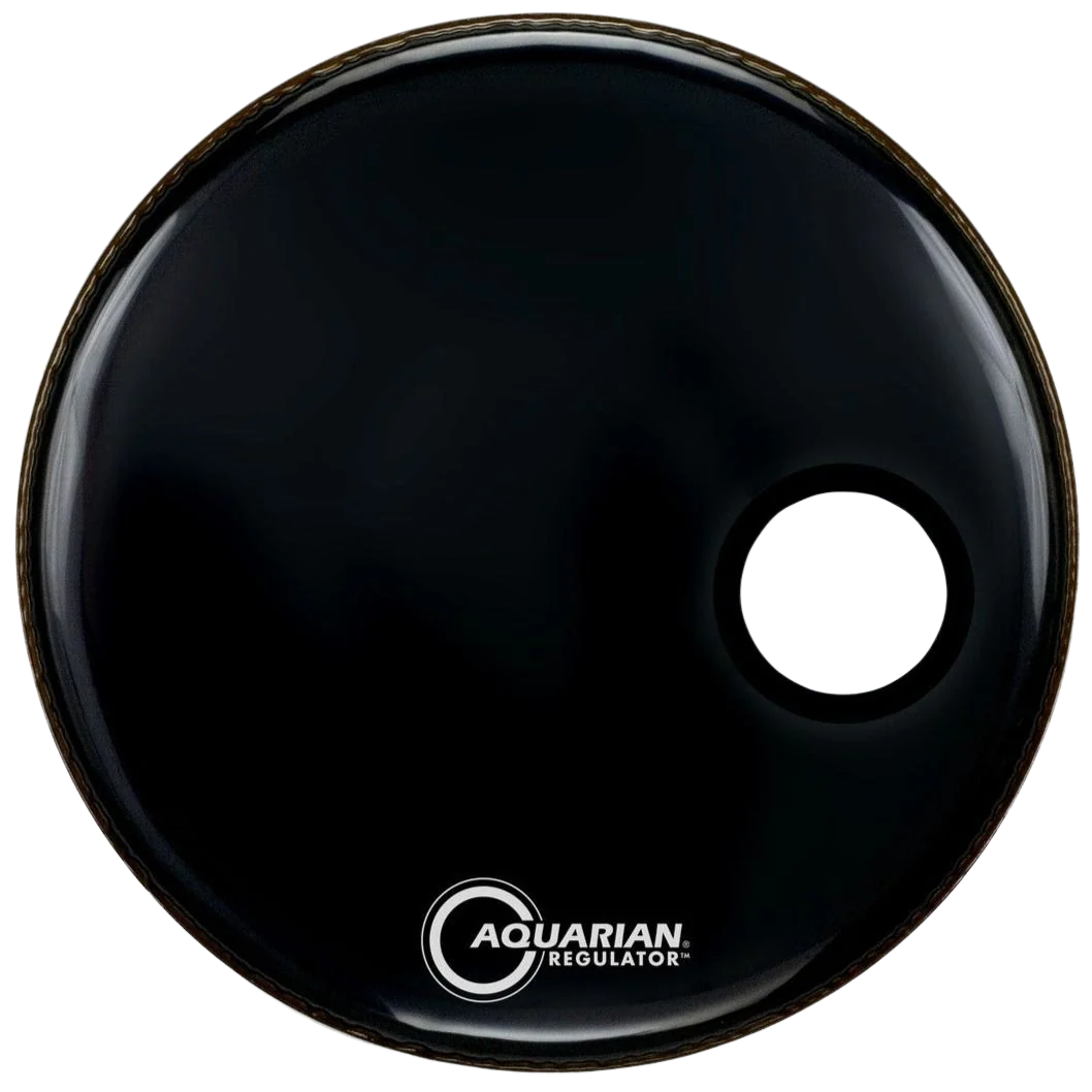 Aquarian RSM18BK 18" Regulator Bass Drumhead, Front, Offset Hole, Gloss Black