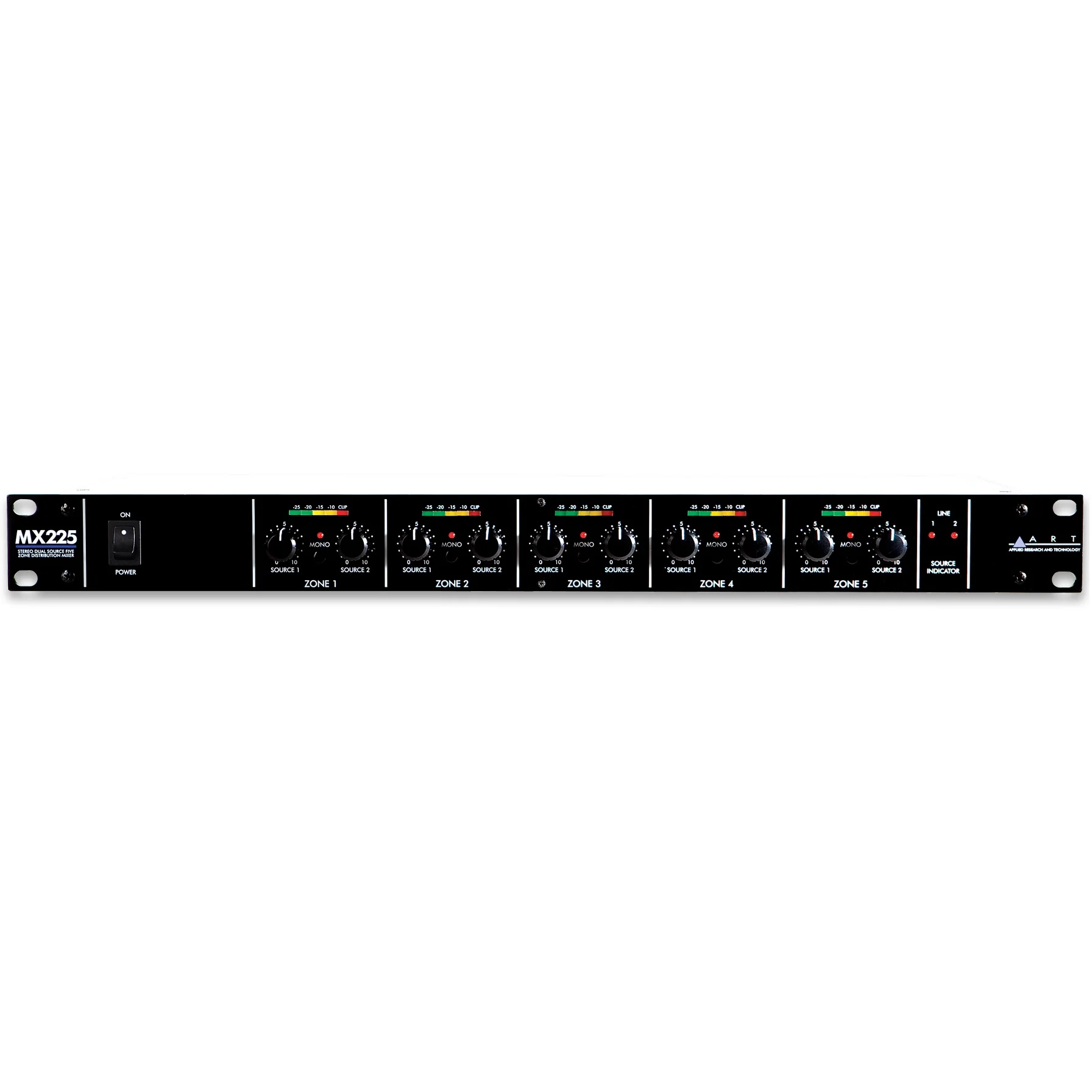 ART MX225 Rack Mount 5-Zone Mixer, Stereo, Dual Source