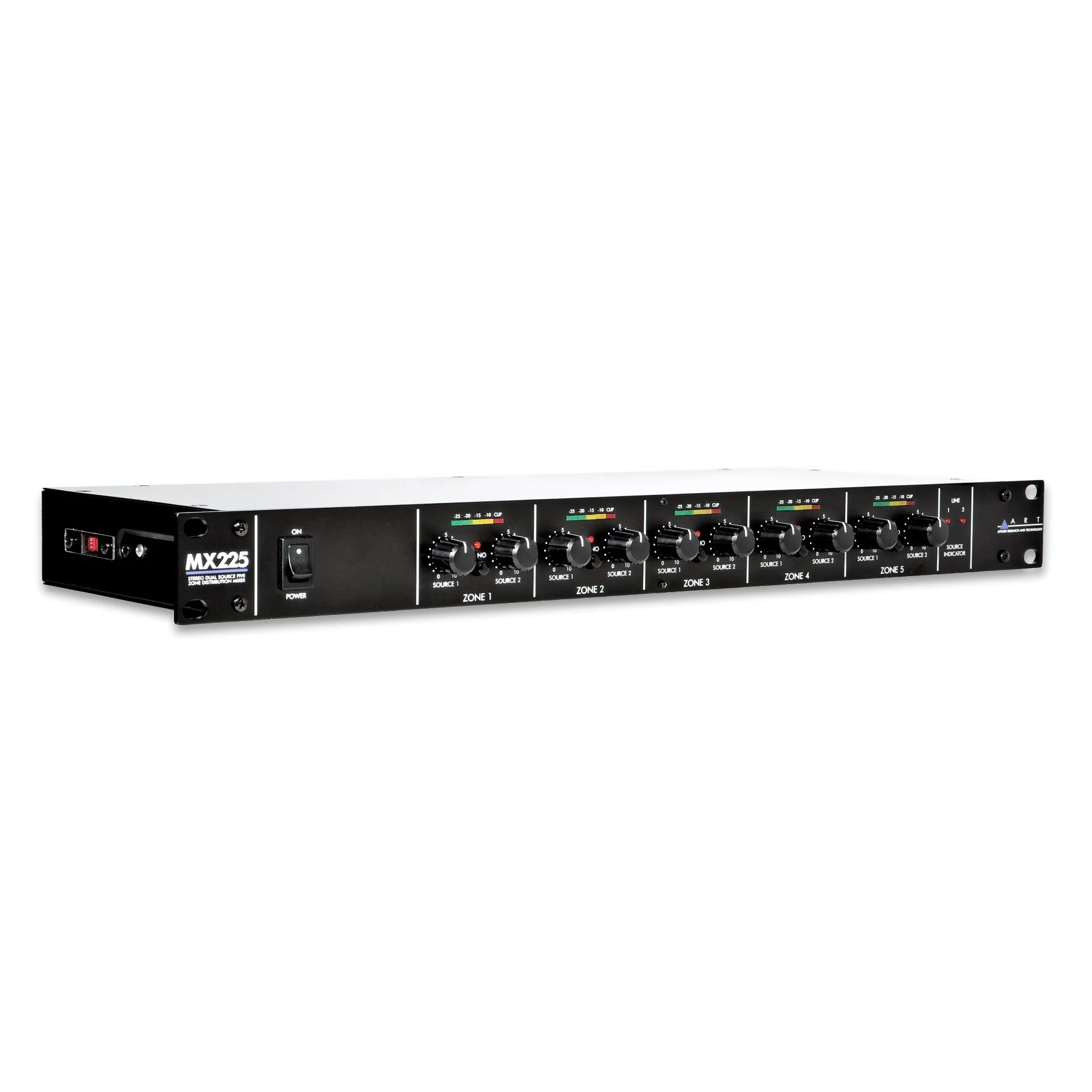 ART MX225 Rack Mount 5-Zone Mixer, Stereo, Dual Source - Image 2