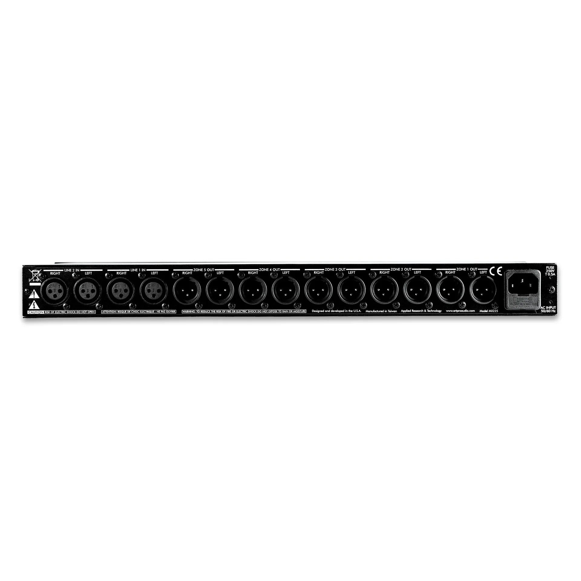 ART MX225 Rack Mount 5-Zone Mixer, Stereo, Dual Source - Image 3