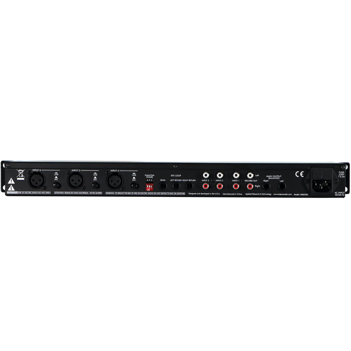 ART MX622BT 6-Channel Stereo Line Mixer w/ BT and Effects Loop, 1U Rack Mount - Image 2
