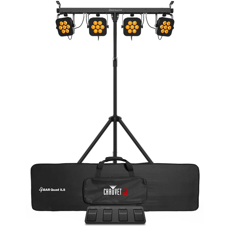 Chauvet 4BARQUADILS RGBA 4 Wash Light System w/ILS, Includes Stand, Carrying Case, and Pedal
