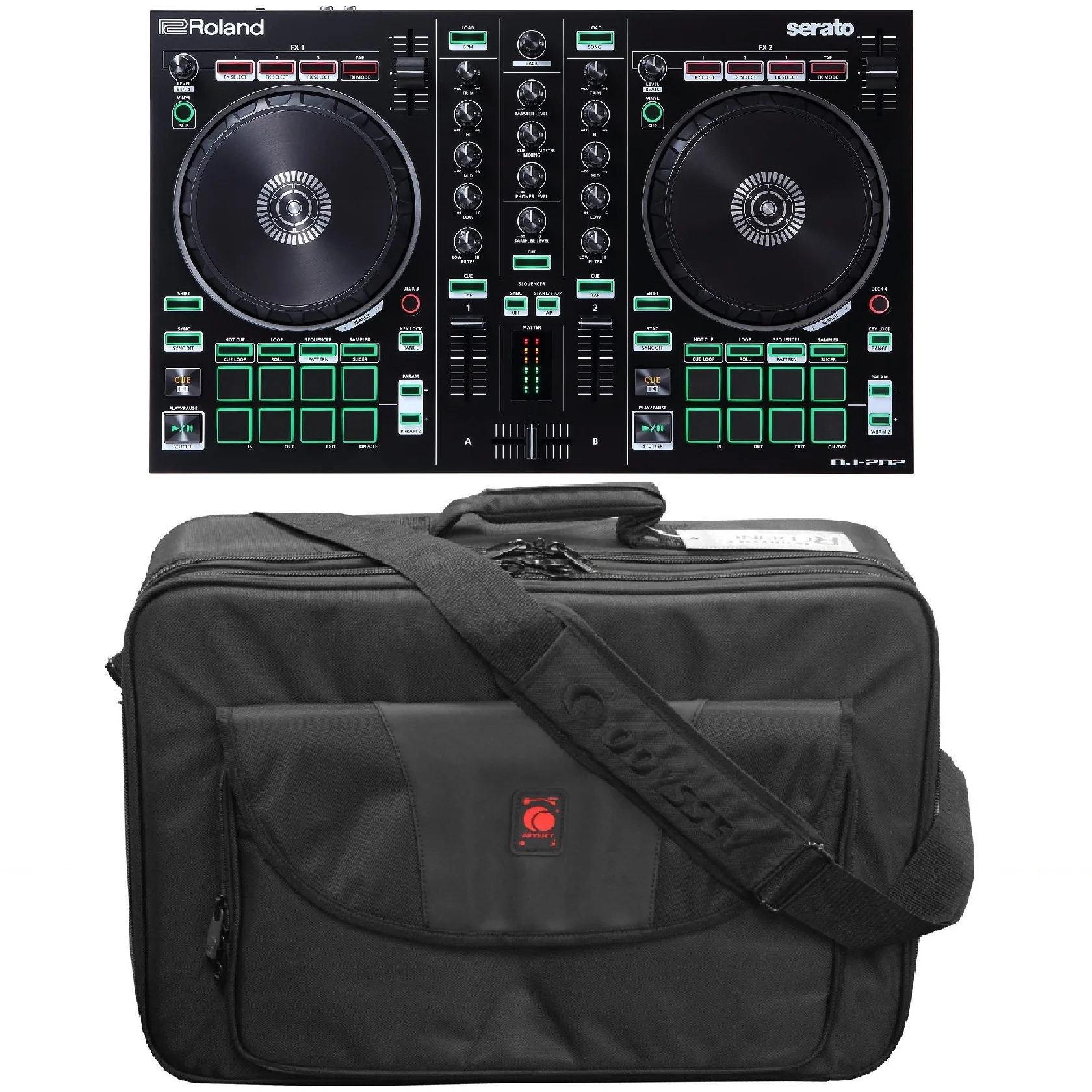 Roland DJ-202 DJ Controller & BRLDIGITALXLE Soft Bag Bundle