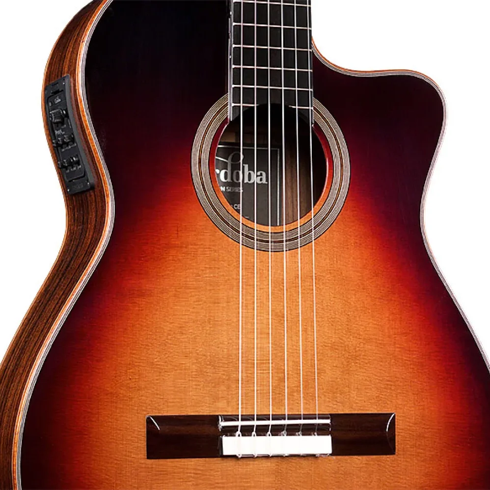 Cordoba ORCHESTRA-CE-BRST Fusion Classical Guitar w/ Electronics, Solid Cedar Top, RW b/s, Teardrop Burst - Image 4
