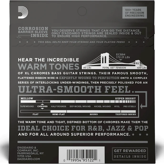 D'addario ECB84 Chrome Bass Strings, 40-100, 4-string, Long Scale - Image 2