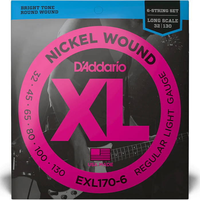 D'addario EXL170-6 6-String Bass Strings, Regular Light, 32-130, Long Scale, XL Nickel