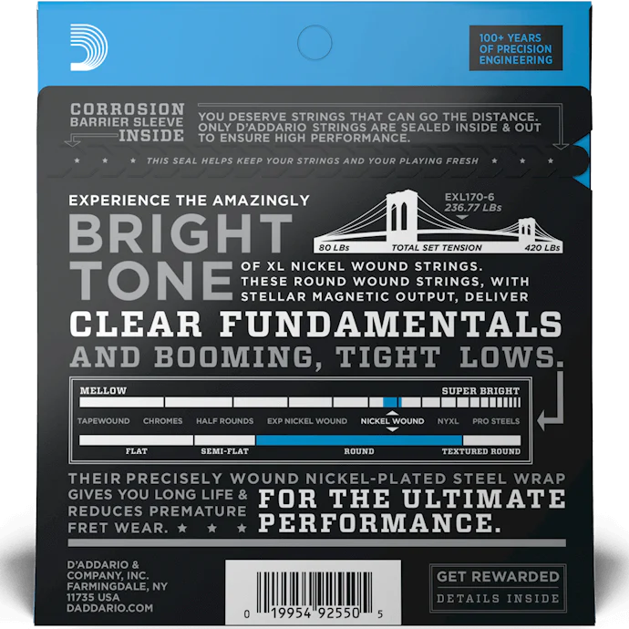 D'addario EXL170-6 6-String Bass Strings, Regular Light, 32-130, Long Scale, XL Nickel - Image 2