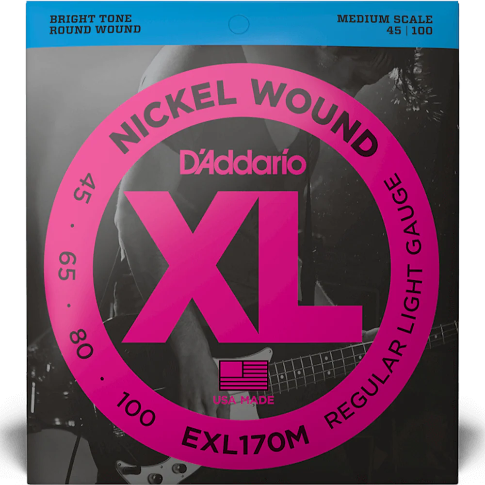 D'addario EXL170M Nickel Wound 45-100 Bass Strings, 4-string, Medium Scale