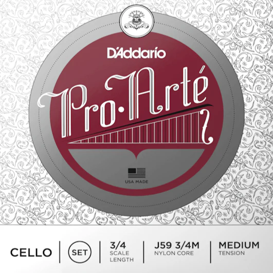 D'Addario J59-3/4M Pro-Arte Cello String Set, 3/4 Scale, Medium Tension