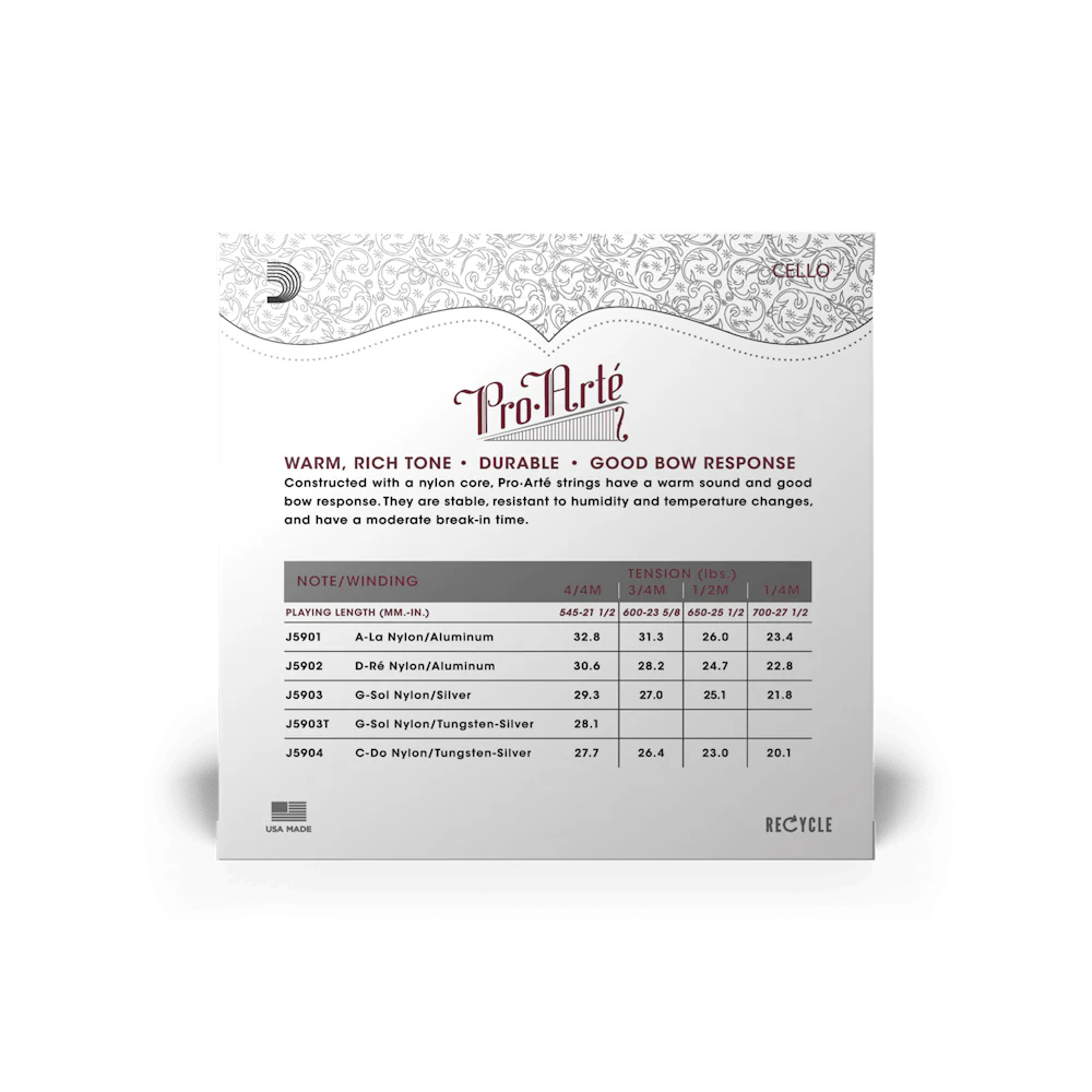 D'Addario J59-3/4M Pro-Arte Cello String Set, 3/4 Scale, Medium Tension - Image 2