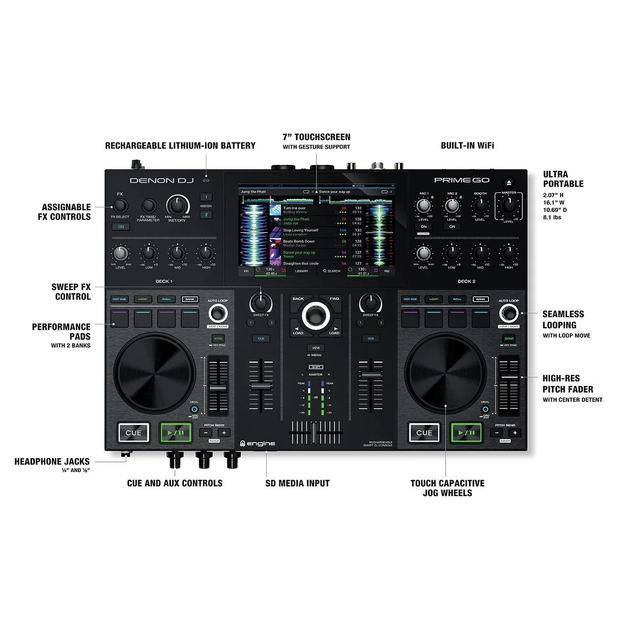 Denon PRIMEGO Smart DJ Console & BRLDIGITALXLE Soft Case Bundle - Image 6