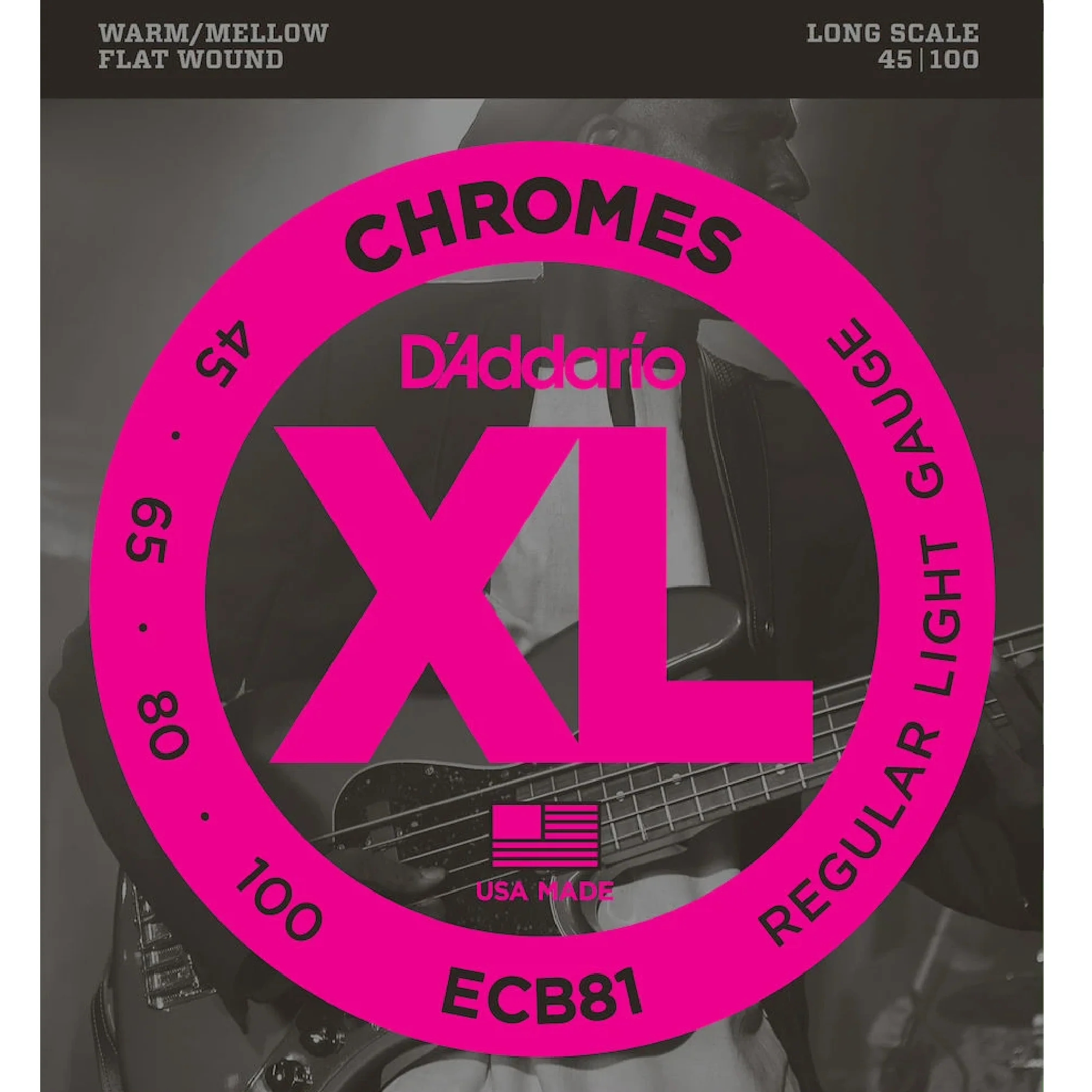 D'Addario ECB81 Chromes Bass Guitar Strings, Light, 45-100, Long Scale Flat Wound