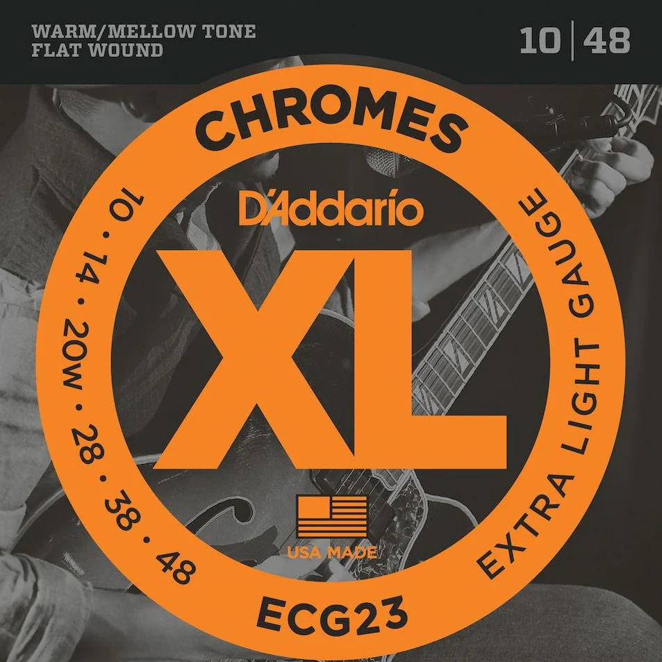 D'Addario ECG23 Chromes Flat Wound Electric Guitar Strings, Extra Light, 10-48