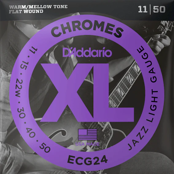 D'Addario ECG24 Chromes Flat Wound Electric Guitar Strings, Jazz Light, 11-50