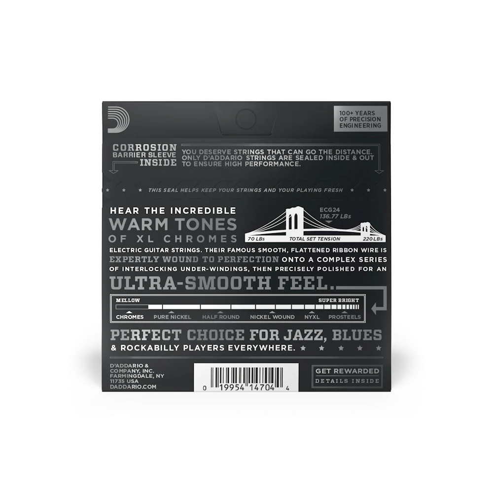 D'Addario ECG24 Chromes Flat Wound Electric Guitar Strings, Jazz Light, 11-50 - Image 2