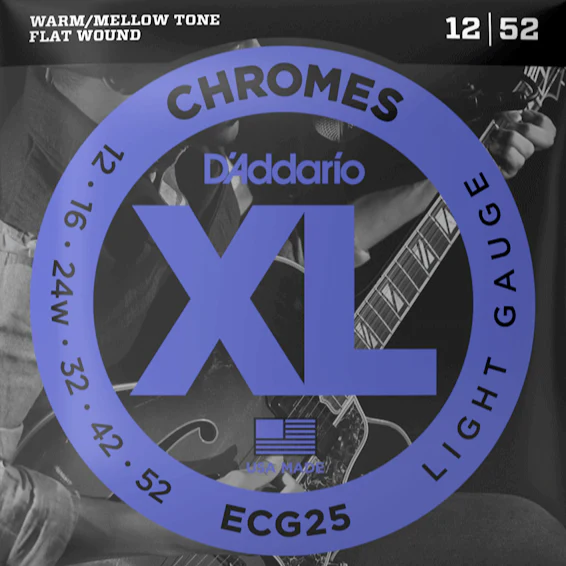 D'Addario ECG25 Chromes Flat Wound Electric Guitar Strings, Light, 12-52