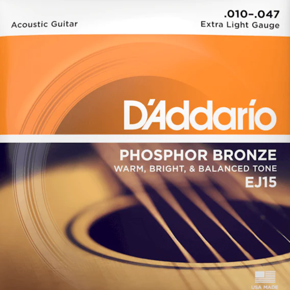 D'Addario EJ15 Phosphor Bronze Acoustic Guitar Strings, Extra Light, 10-47