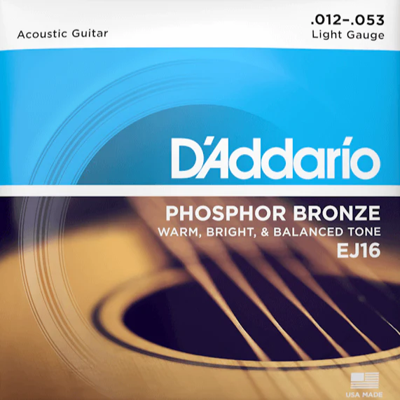 D'Addario EJ16 Phosphor Bronze Acoustic Guitar Strings, Light, 12-53