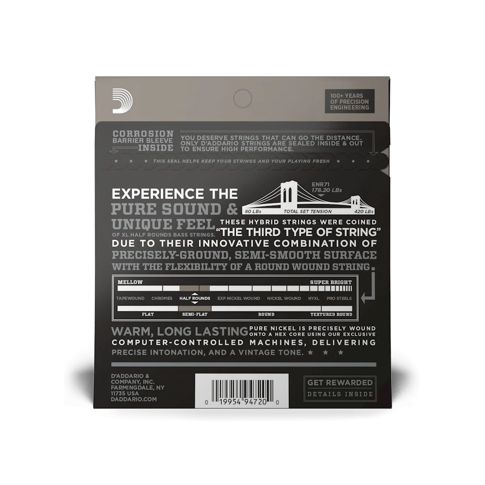 D'Addario ENR71 Half Round Bass Guitar Strings, Regular Light, 45-100, Long Scale - Image 2