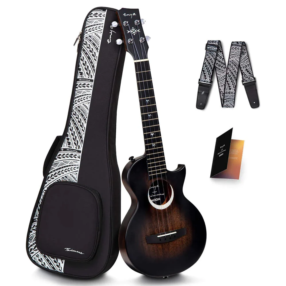 Enya EUT-MOON/BK Signature Taimane 4-String Ukuele, Black - Image 2