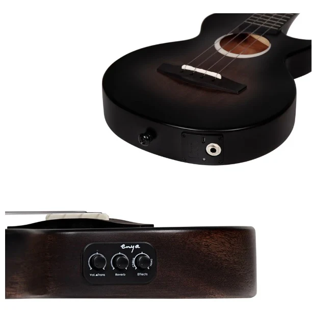 Enya EUT-MOON/BK/EQ Signature Taimane 4-String Ukulele, Black w/ Effects Pickup - Image 4