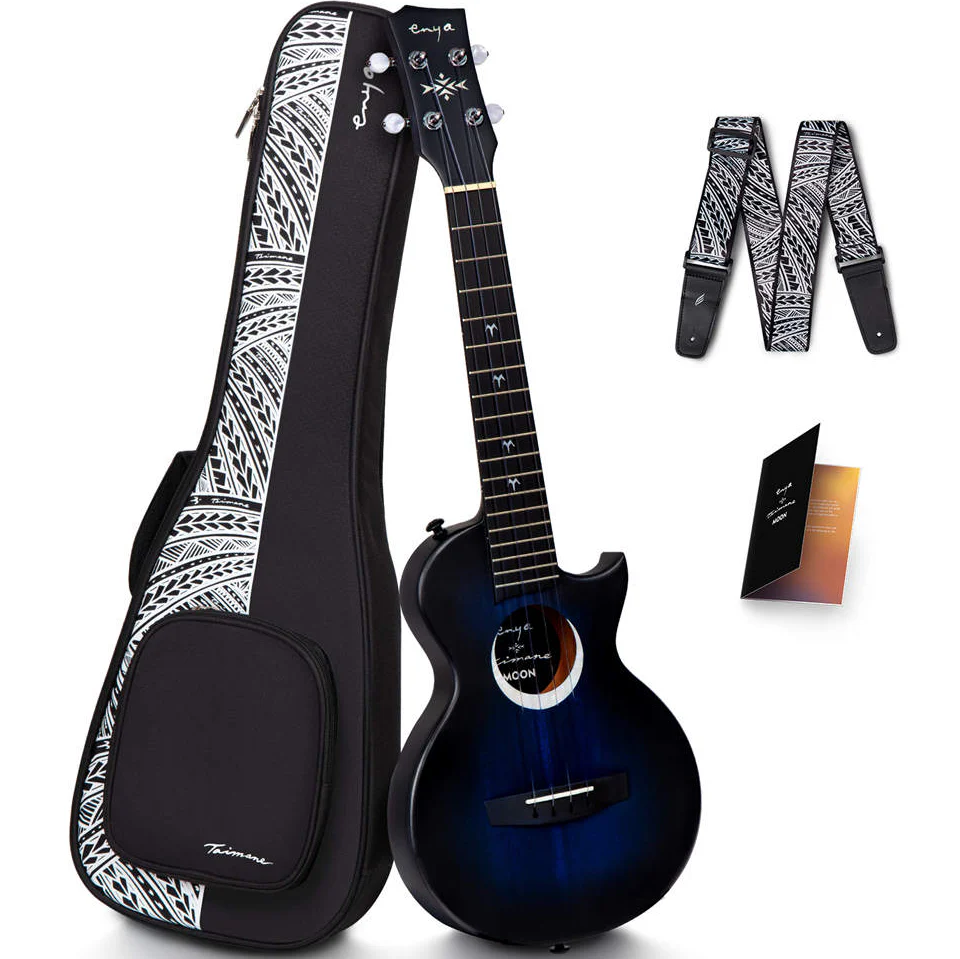 Enya EUT-MOON/BU/EQ Signature Taimane 4-String Ukulele, Blue w/ Effects Pickup - Image 2