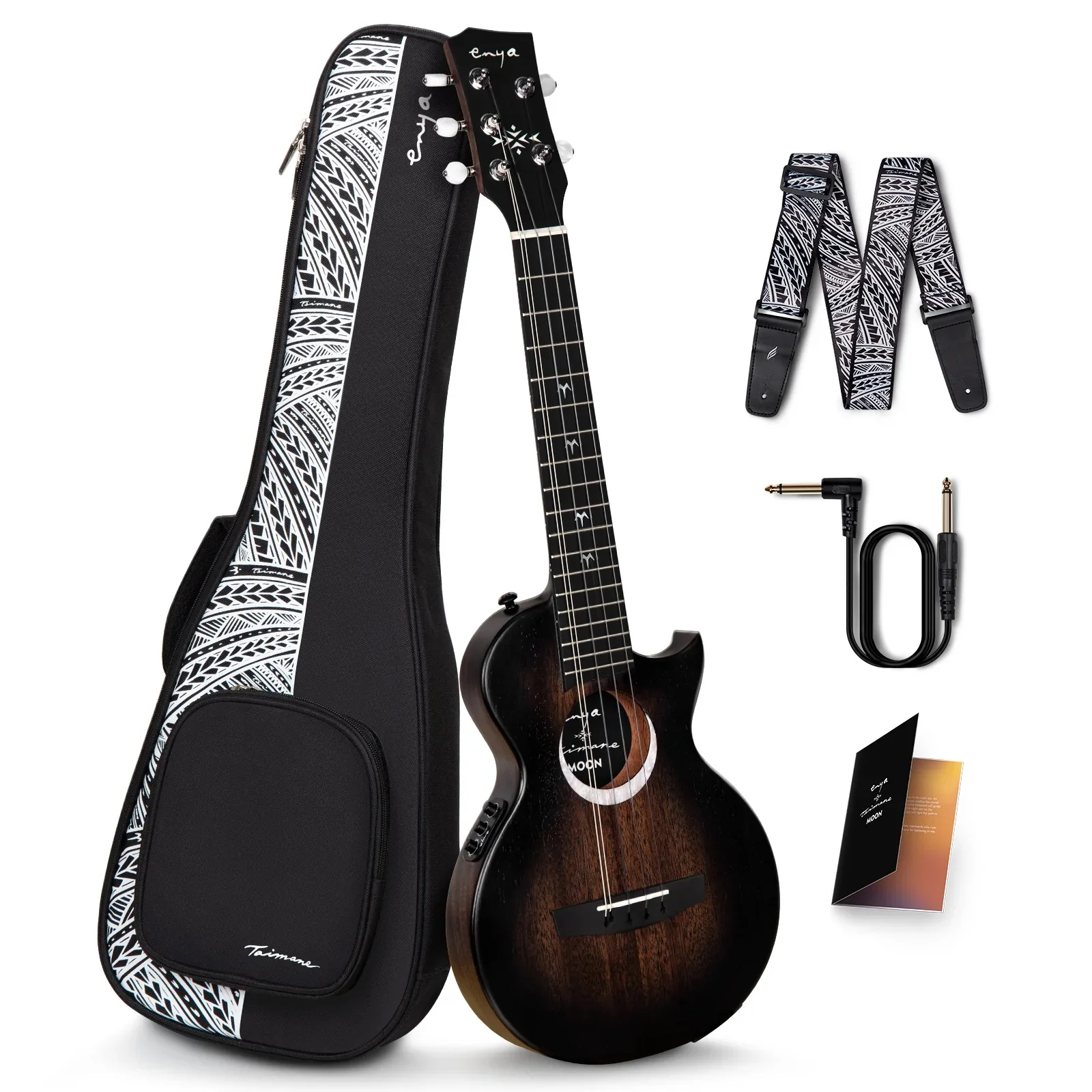 Enya EUT-MOON5/BK/EQ Signature Taimane 5-String Ukulele, Black w/ Effects Pickup - Image 2