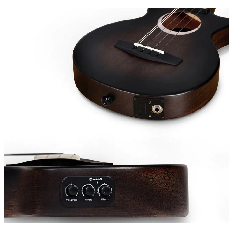 Enya EUT-MOON5/BK/EQ Signature Taimane 5-String Ukulele, Black w/ Effects Pickup - Image 4