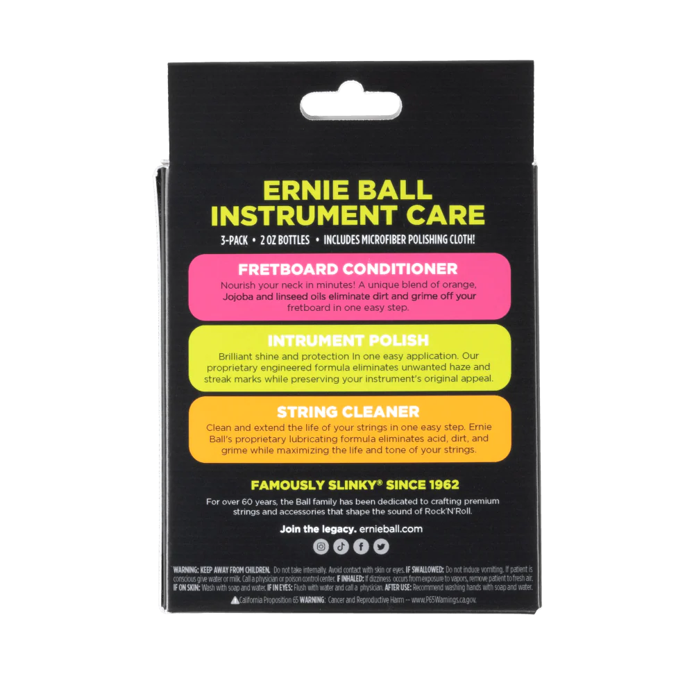 Ernie Ball P04225 Instrument Care 3-Pack with Microfiber Polish Cloth - Image 2