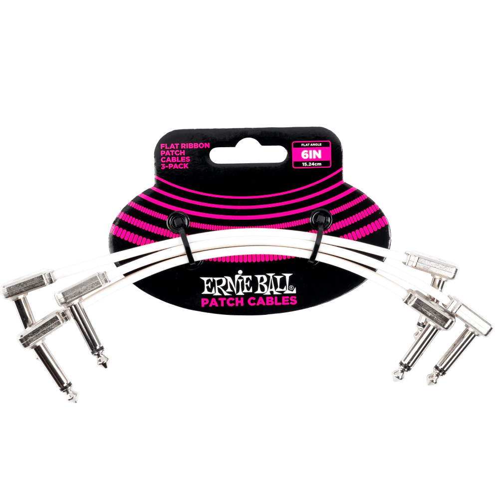 Ernie Ball P06385 6" Flat Ribbon Patch Cable, 3-Pack, White