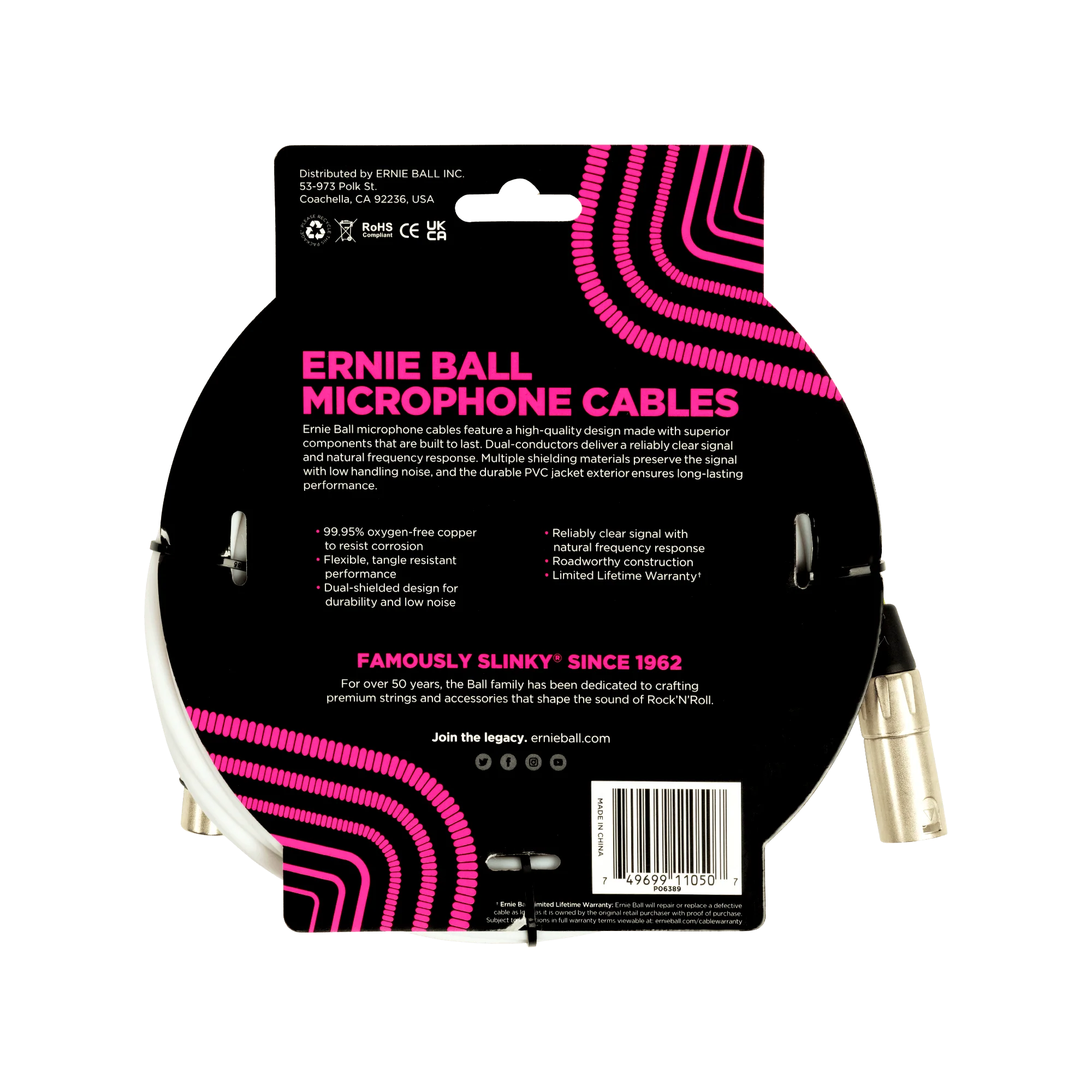 Ernie Ball P06389 20' XLR Mic Cable, XLRF to XLRM, White - Image 2
