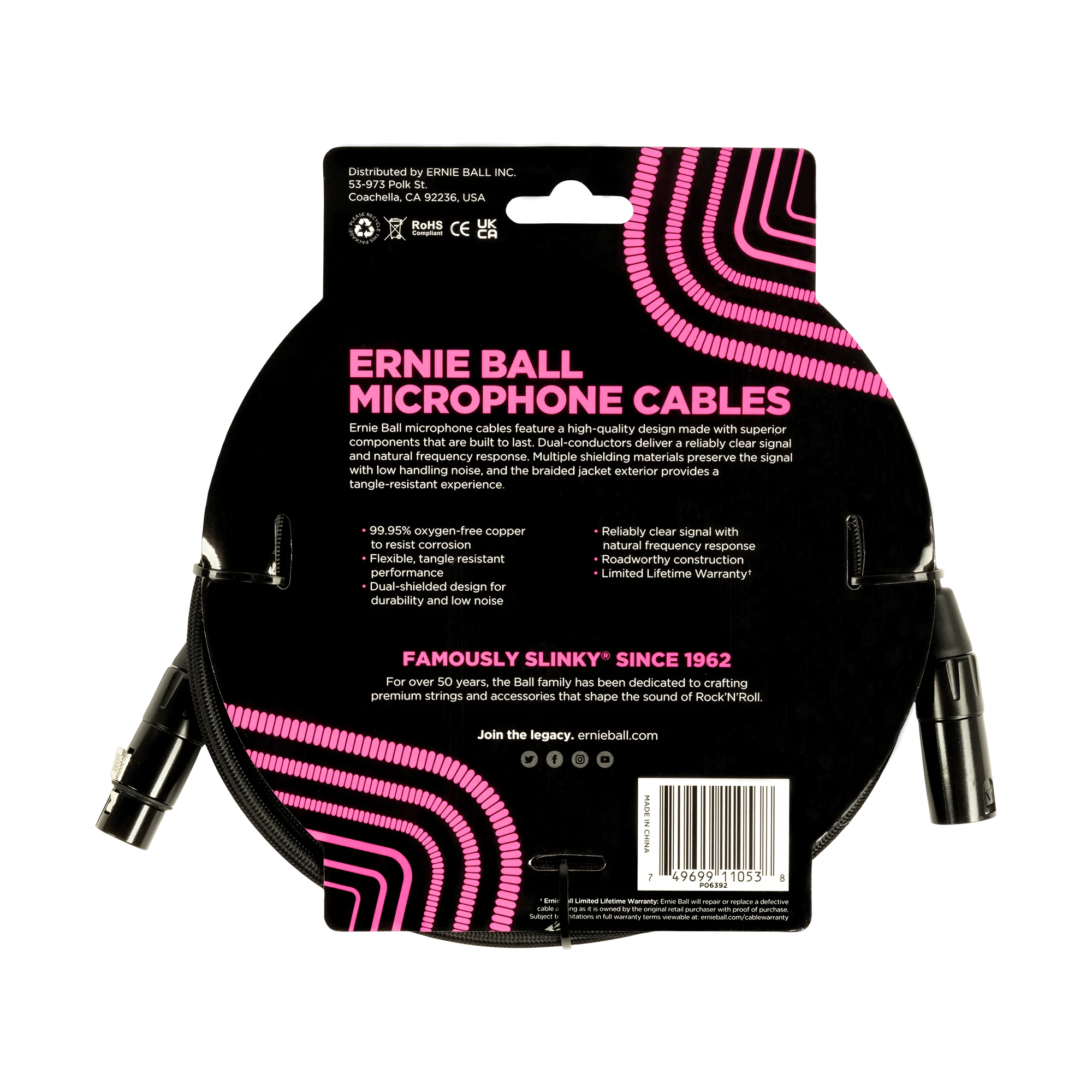 Ernie Ball P06392 20' Braided XLR Mic Cable, XLRF to XLRM, Black - Image 2