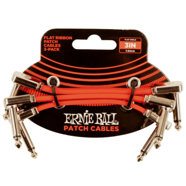 Ernie Ball P06401 3" Flat Ribbon Patch Cable, 3-Pack, Red