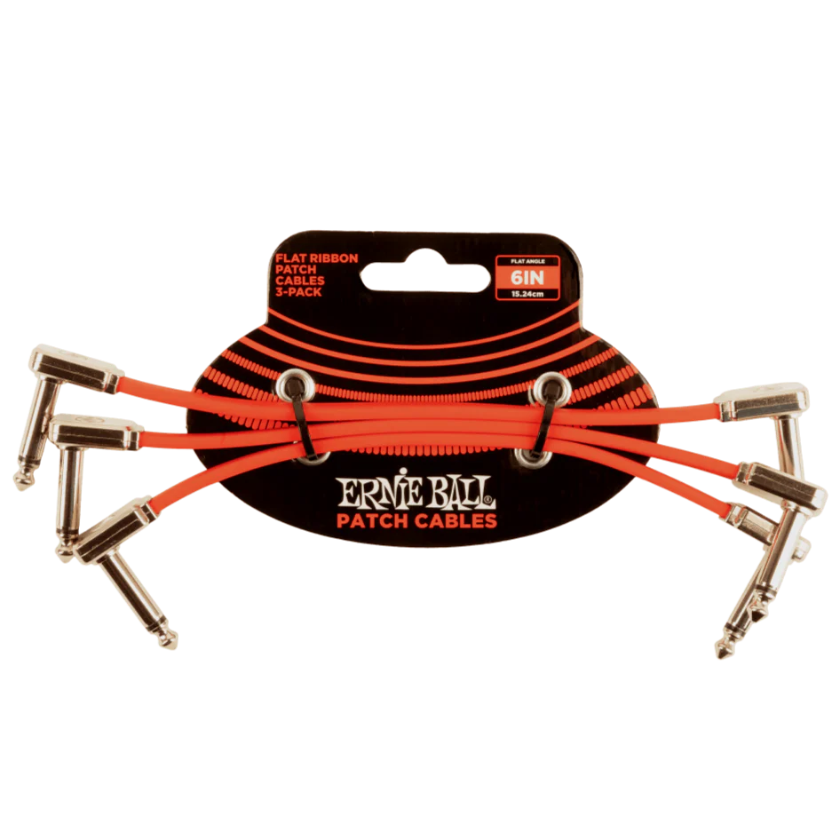 Ernie Ball P06402 6" Flat Ribbon Patch Cable, 3-Pack, Red