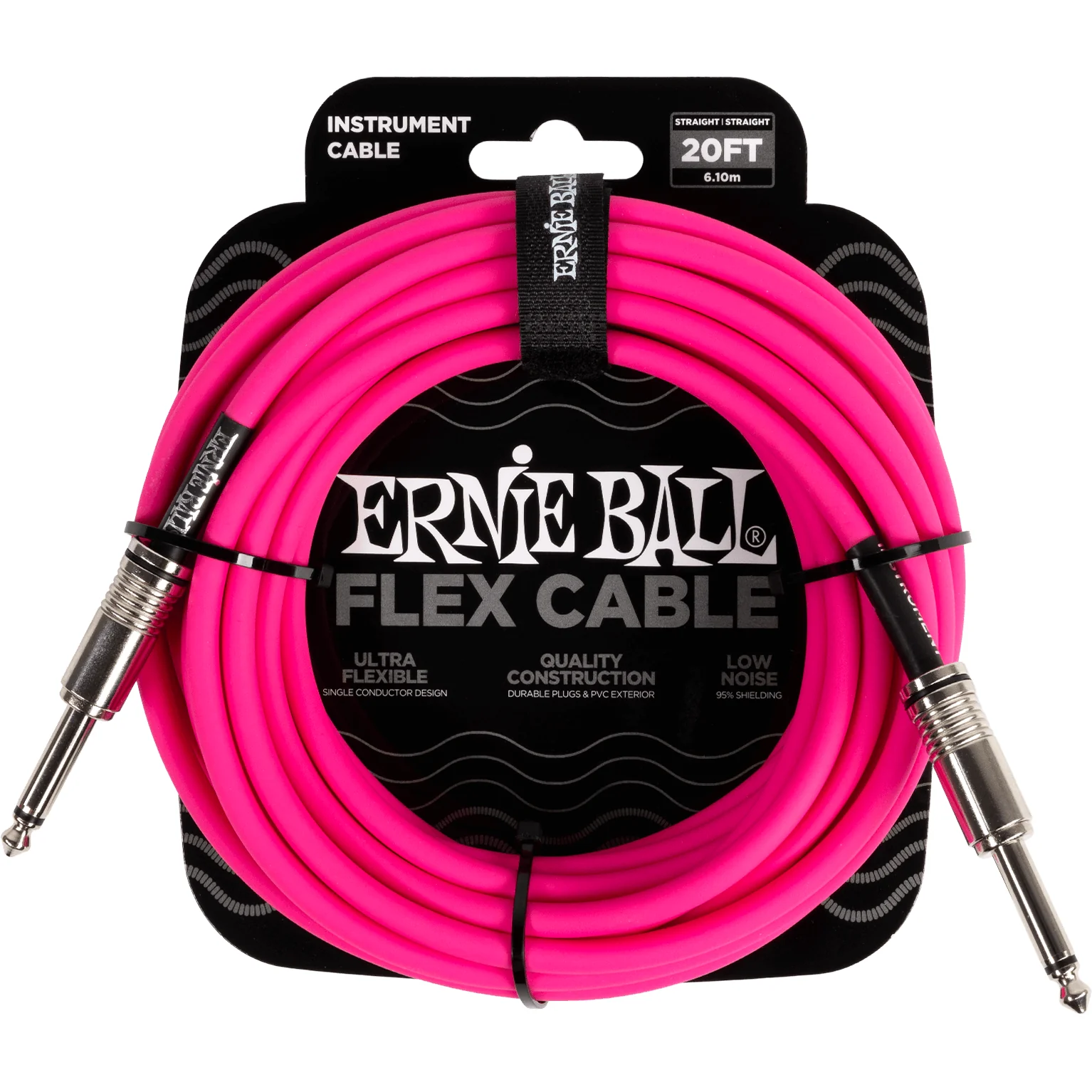 Ernie Ball P06418 20' Instrument Cable, Straight/Straight, Pink