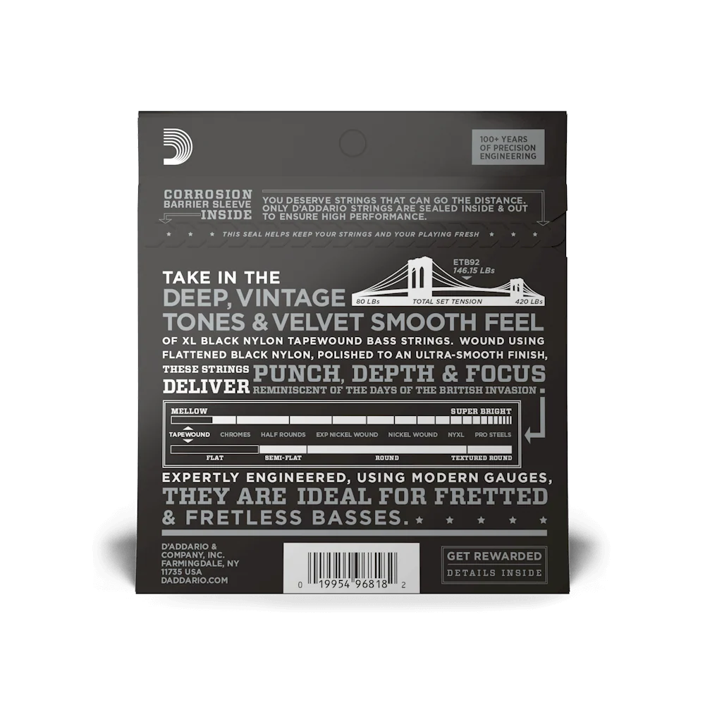 D'Addario ETB92 Nylon Tapewound Bass Guitar Strings, Medium, 50-105, Long Scale - Image 2