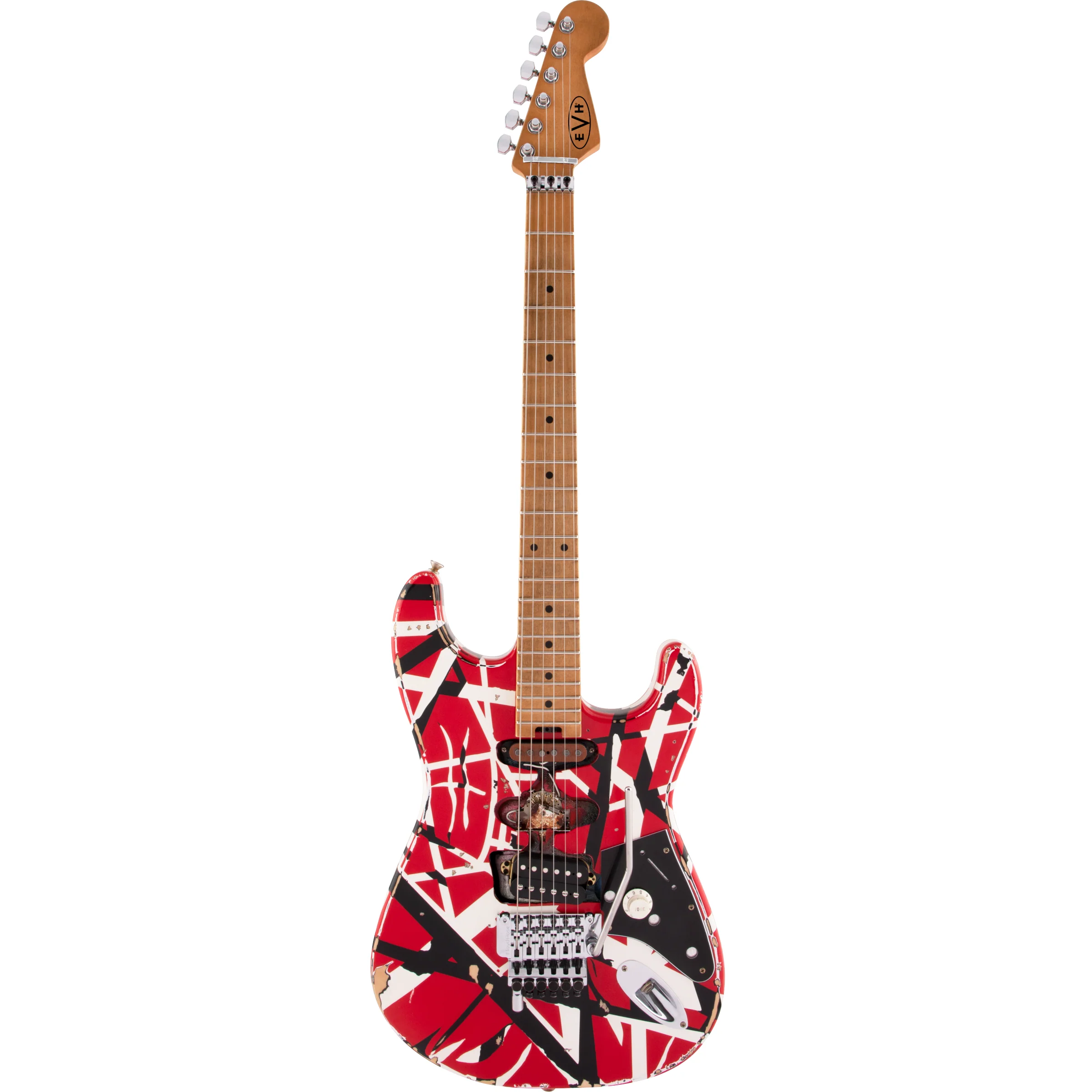 EVH 510-7900-503 Frankie Electric Guitar, Maple Fingerboard, Red w/ Black Stripes Relic