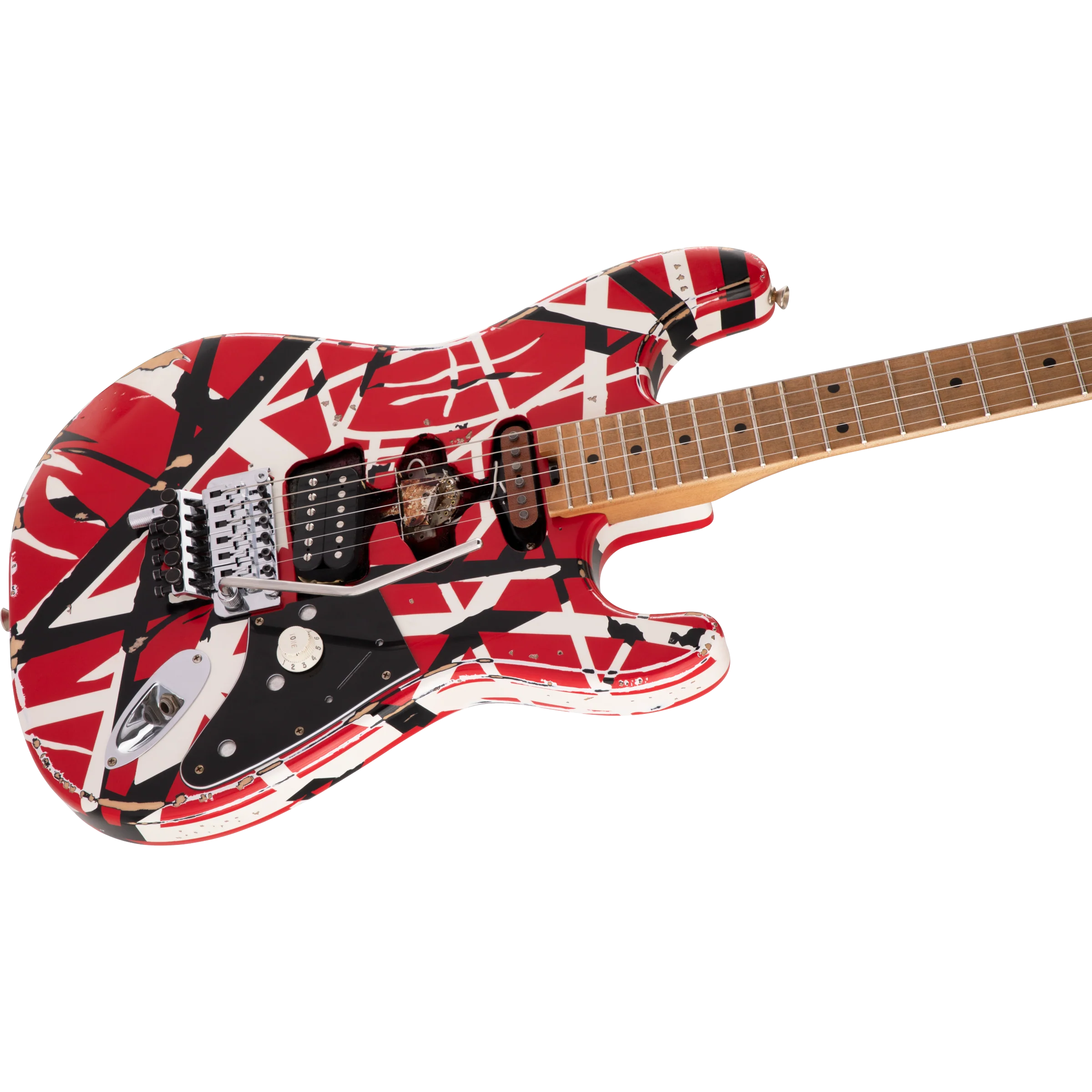 EVH 510-7900-503 Frankie Electric Guitar, Maple Fingerboard, Red w/ Black Stripes Relic - Image 4