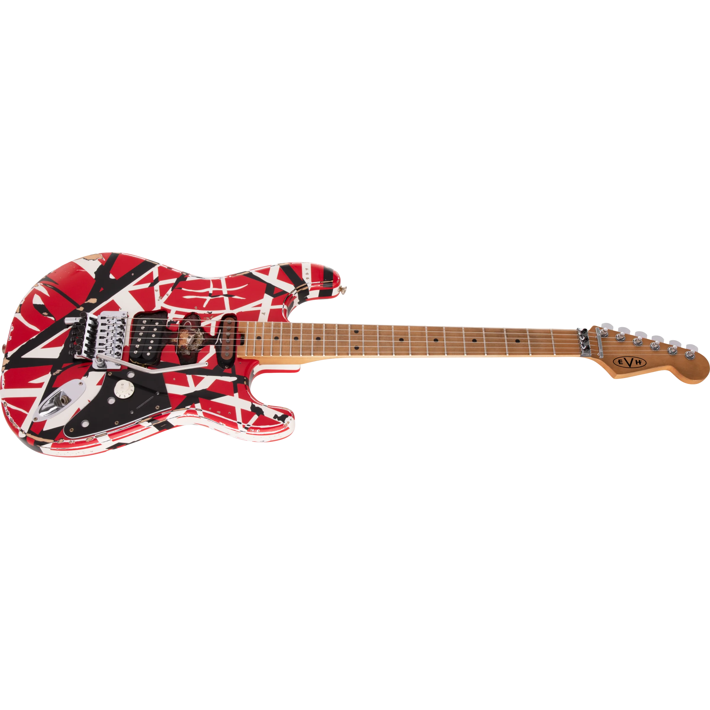 EVH 510-7900-503 Frankie Electric Guitar, Maple Fingerboard, Red w/ Black Stripes Relic - Image 6