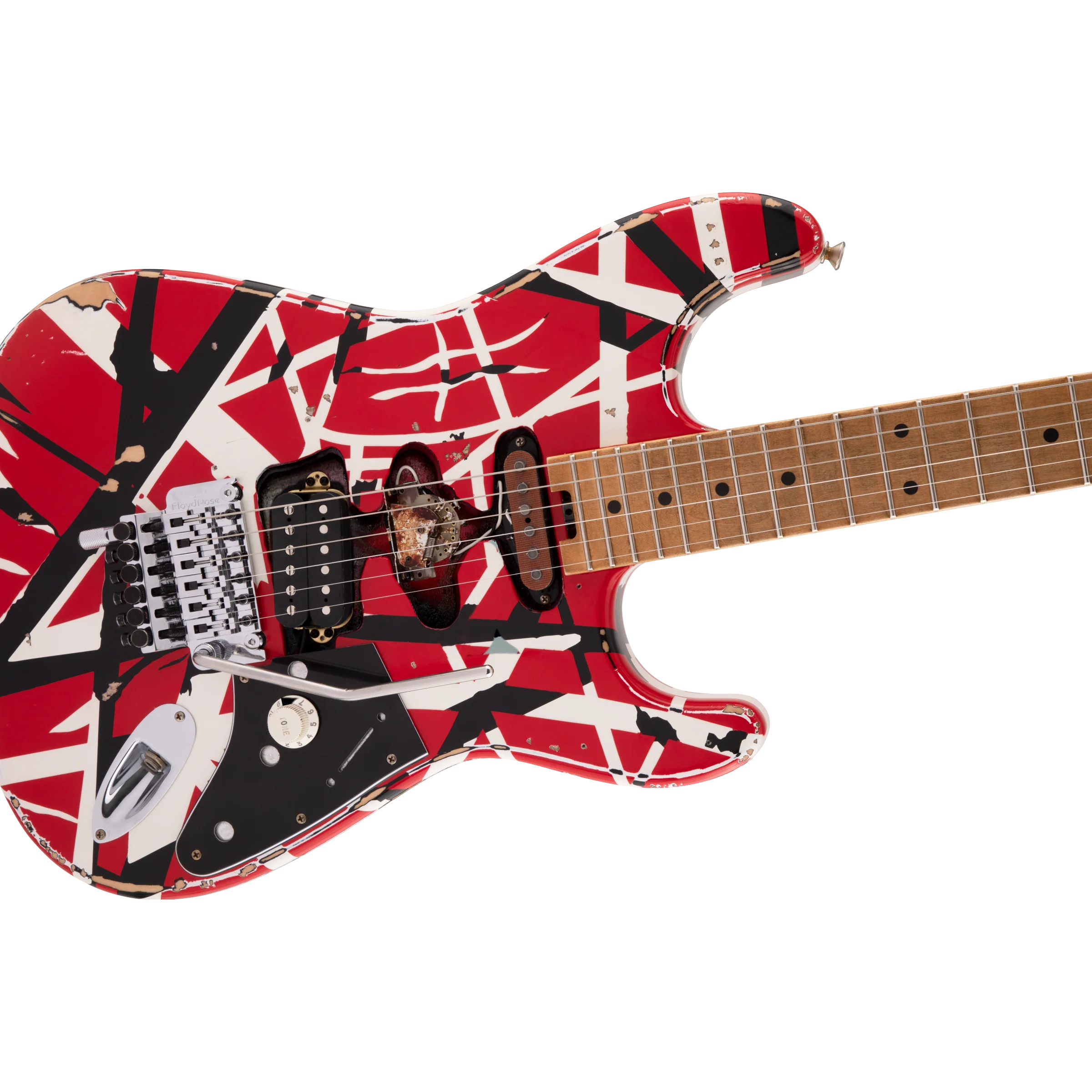 EVH 510-7900-503 Frankie Electric Guitar, Maple Fingerboard, Red w/ Black Stripes Relic - Image 7