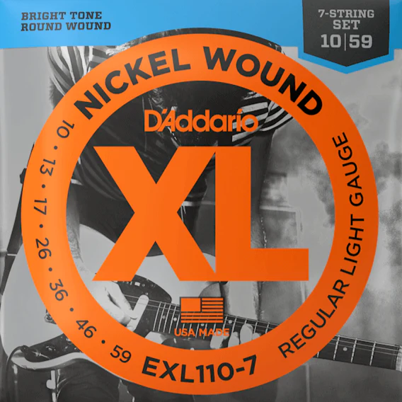 D'Addario EXL110-7 7-String Nickel Wound Electric Guitar Strings, Regular Light, 10-59